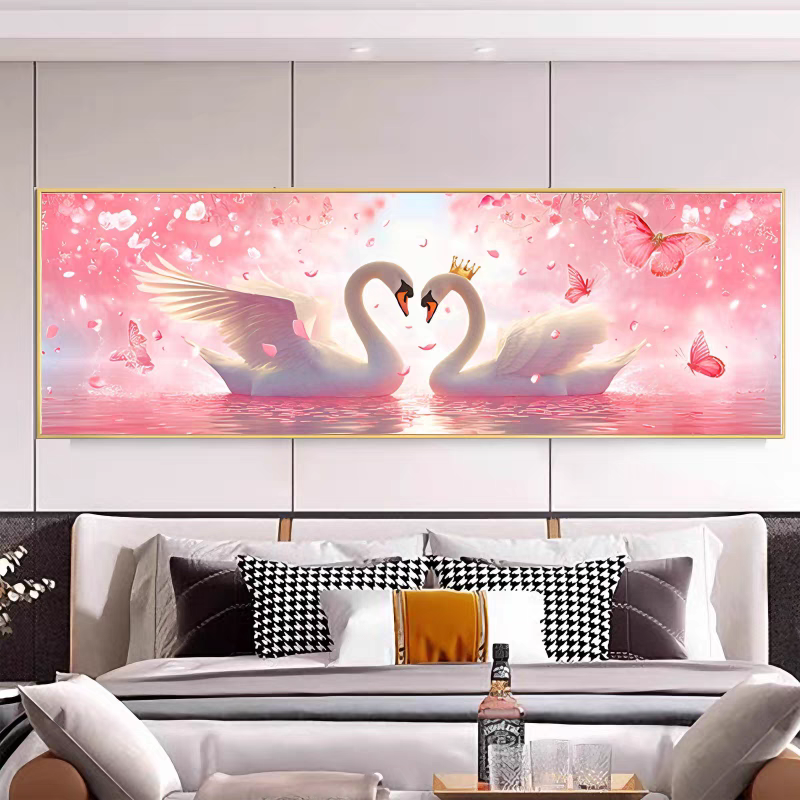 纯手工绣好的十字绣成品不带裱框情侣天鹅客厅餐厅经典挂画
