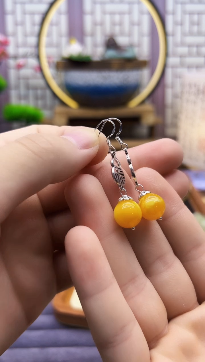 银S925镶嵌蜜蜡耳饰E57
