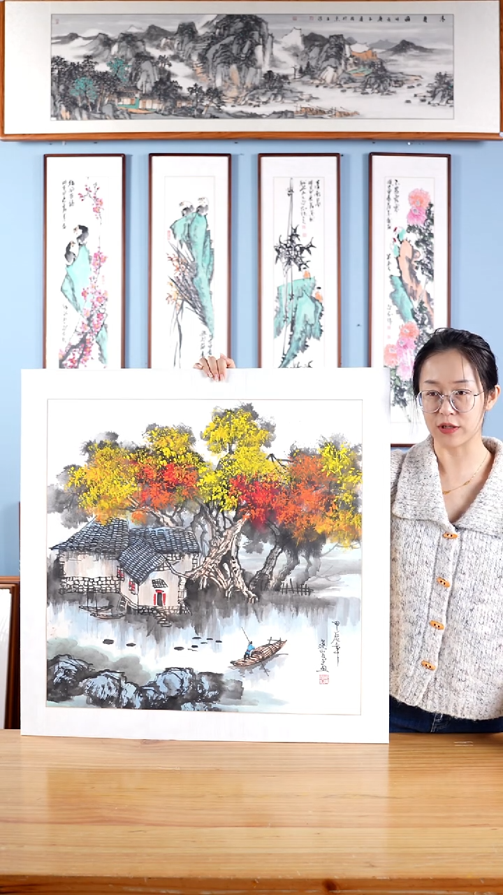 【闪购商品】国画欧运安《江南水乡风情》手绘含框83*83