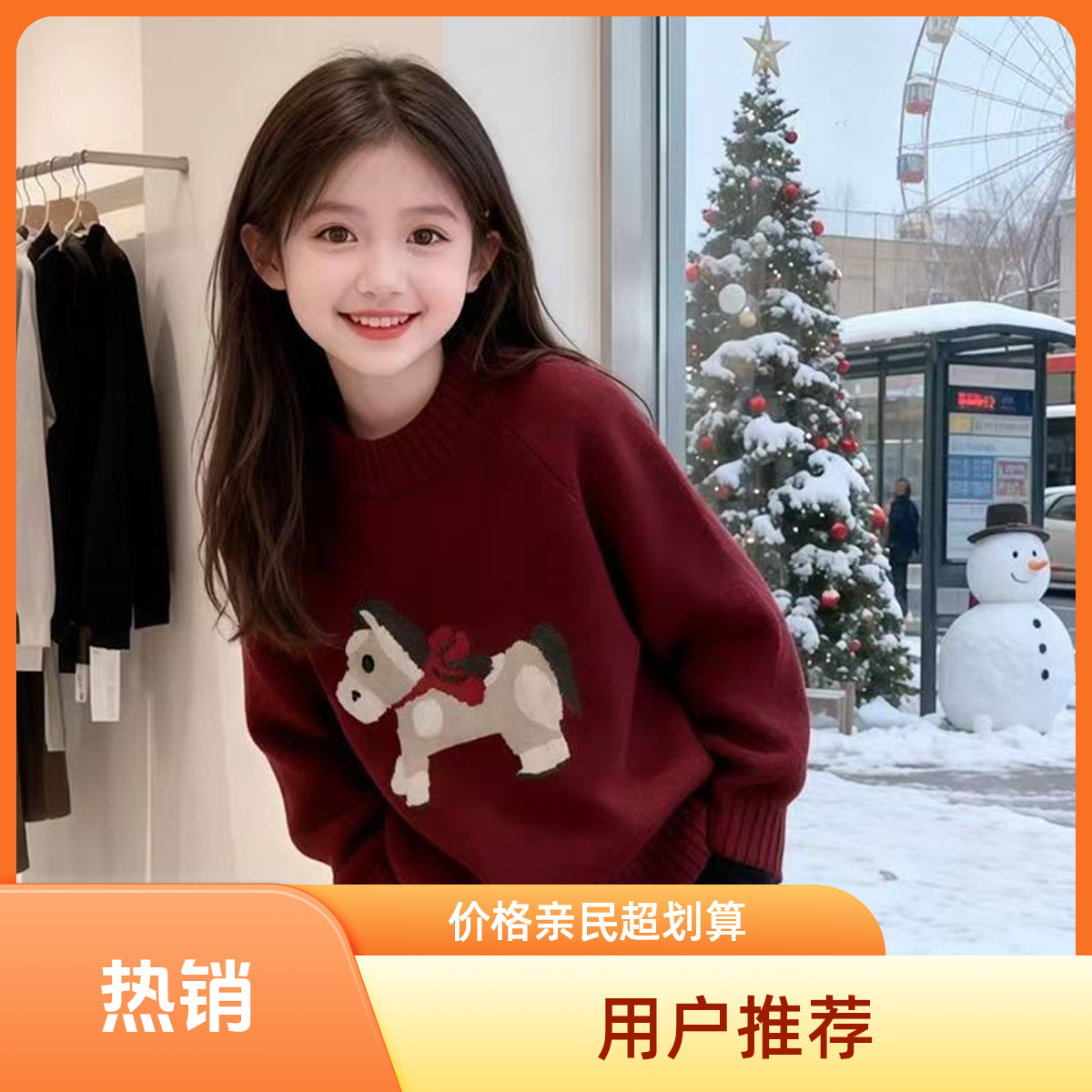 儿童新年毛衣马年加厚新款卡通套头网红秋冬洋气中大童百搭时尚潮