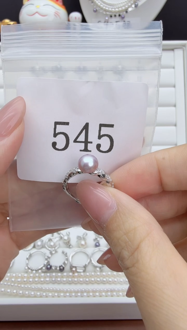 银S925镶嵌戒指淡水珍珠玫**?545