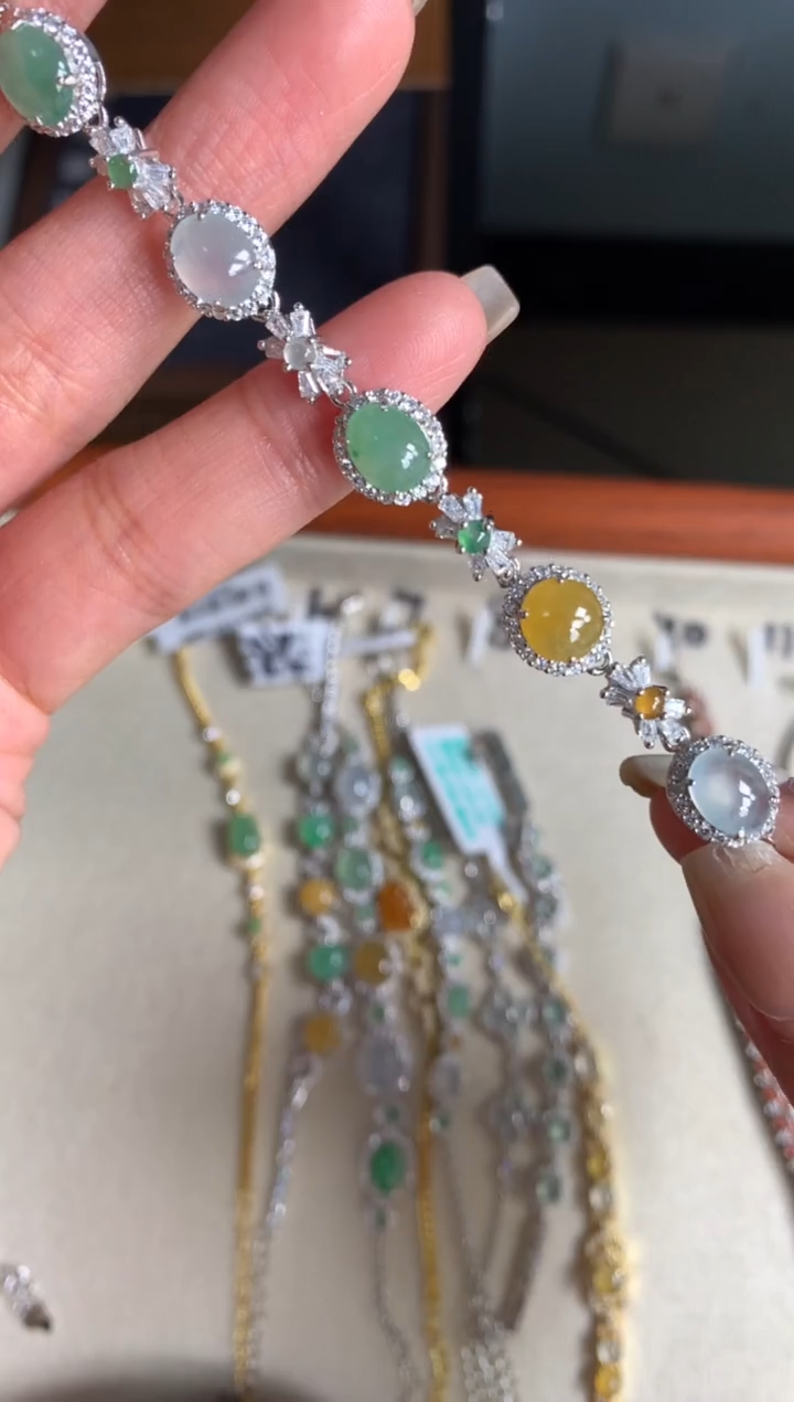 银S925镶嵌戒指翡翠手链