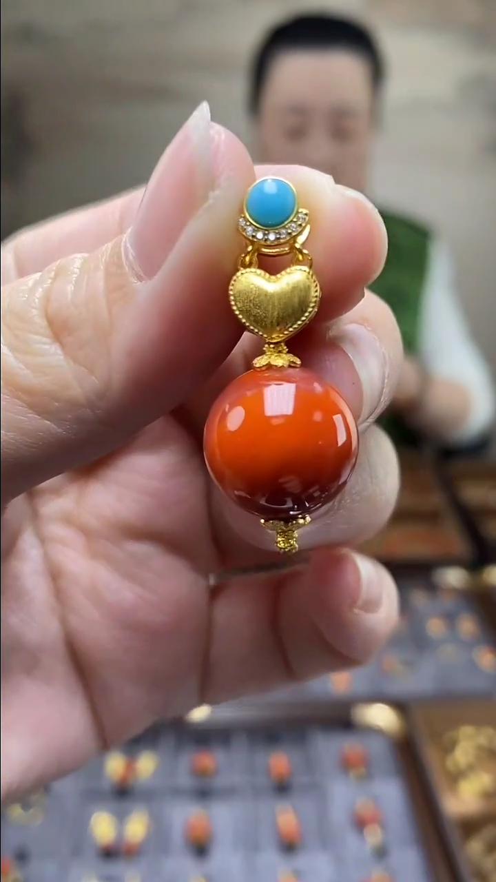 吊坠(不含链)银S925镶嵌南红玛瑙DZ6638