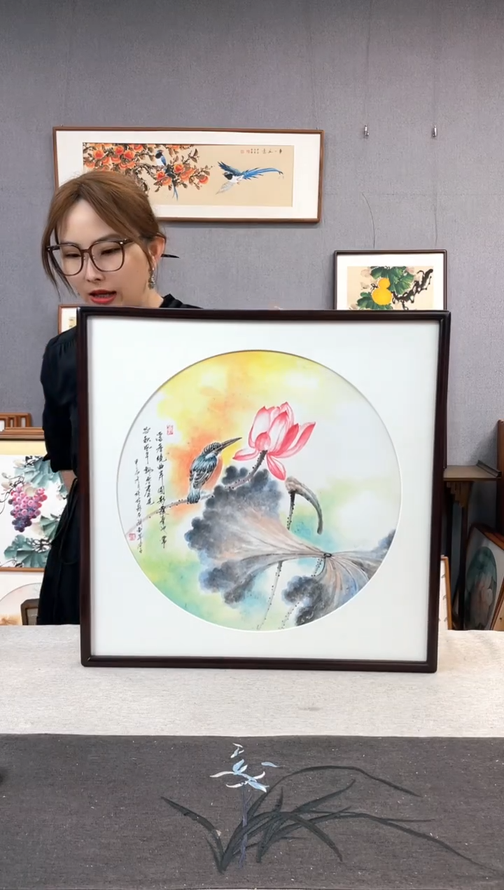 【闪购商品】国画手写手绘带框作品-52*52-荷花