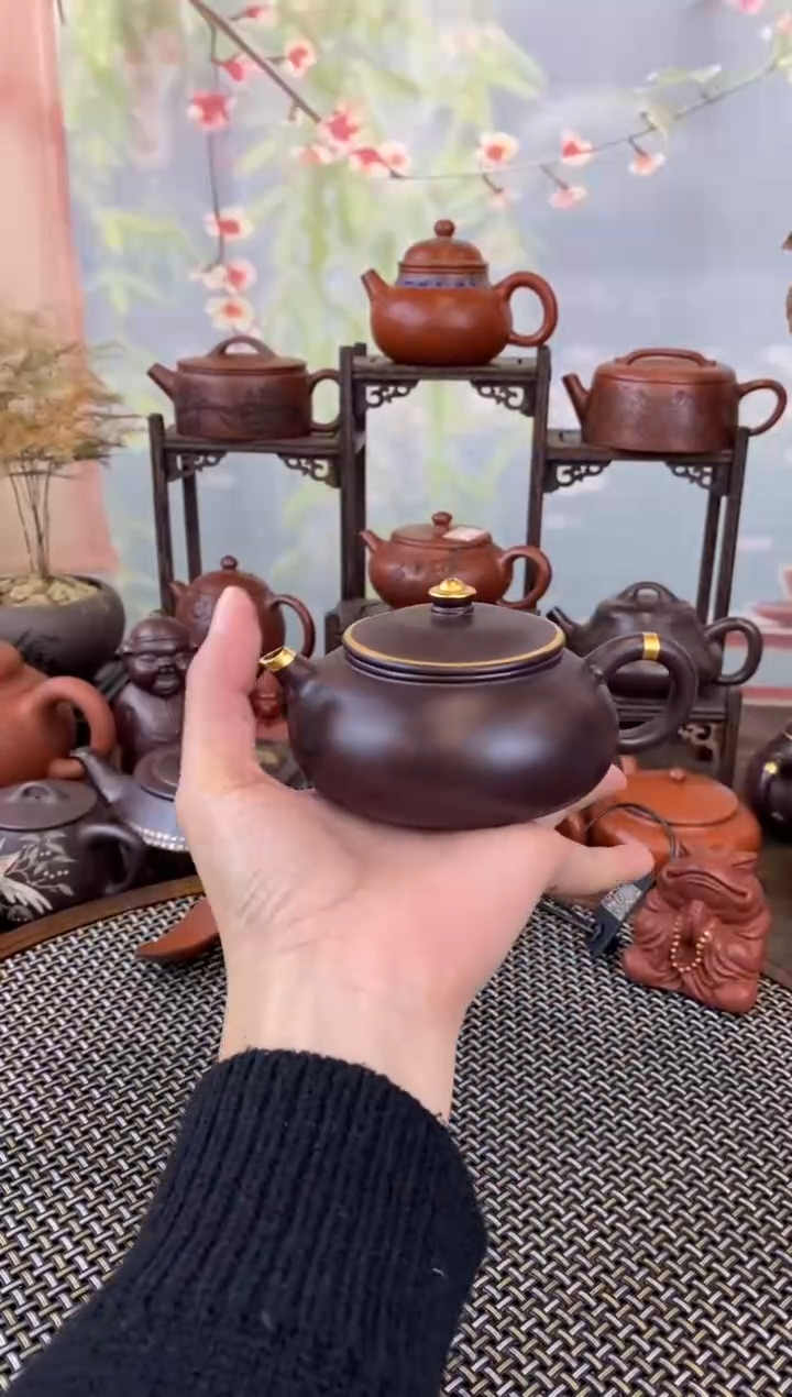 茶壶紫砂描金寒江茄皮紫泥180cc