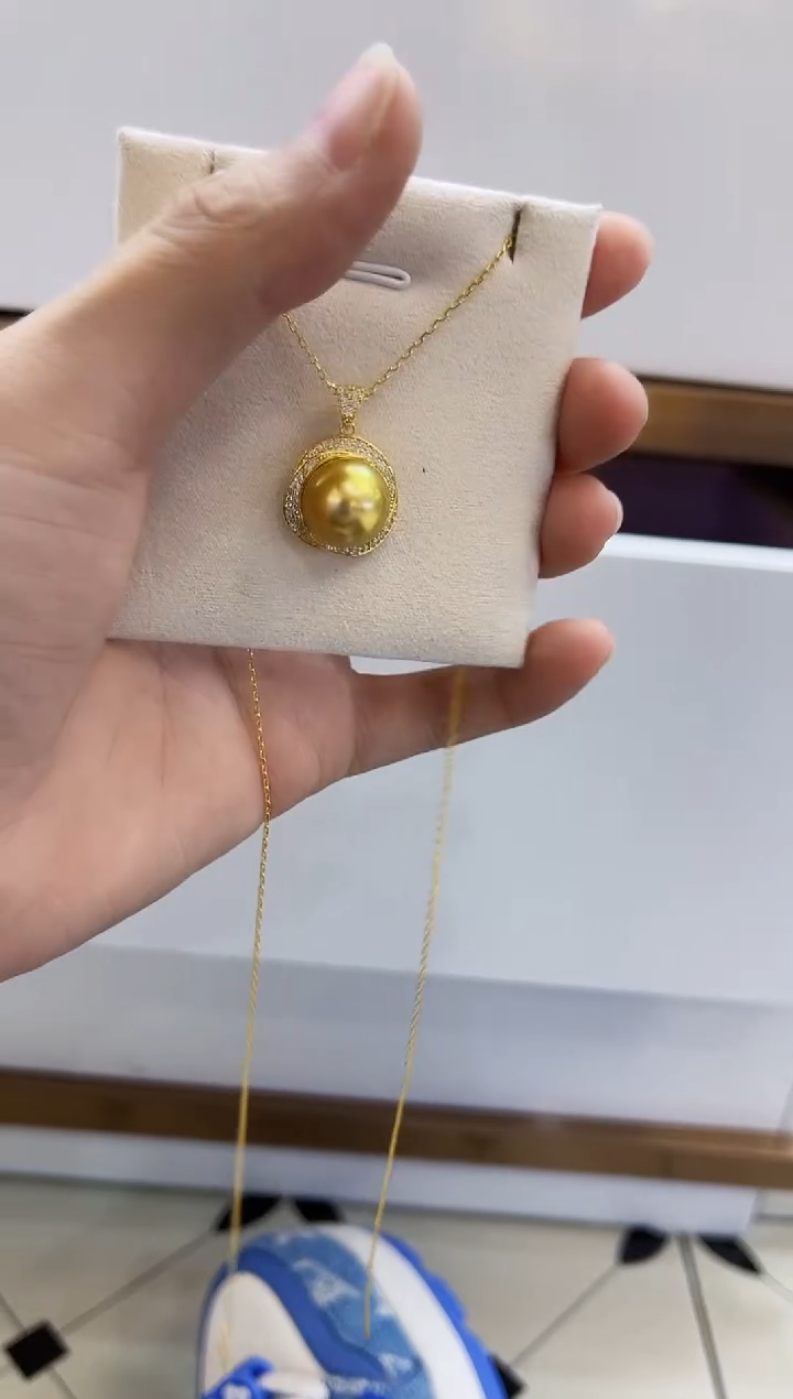 【闪购商品】海水珍珠吊坠(赠链)银S925镶嵌金珠 吊坠12-13mm