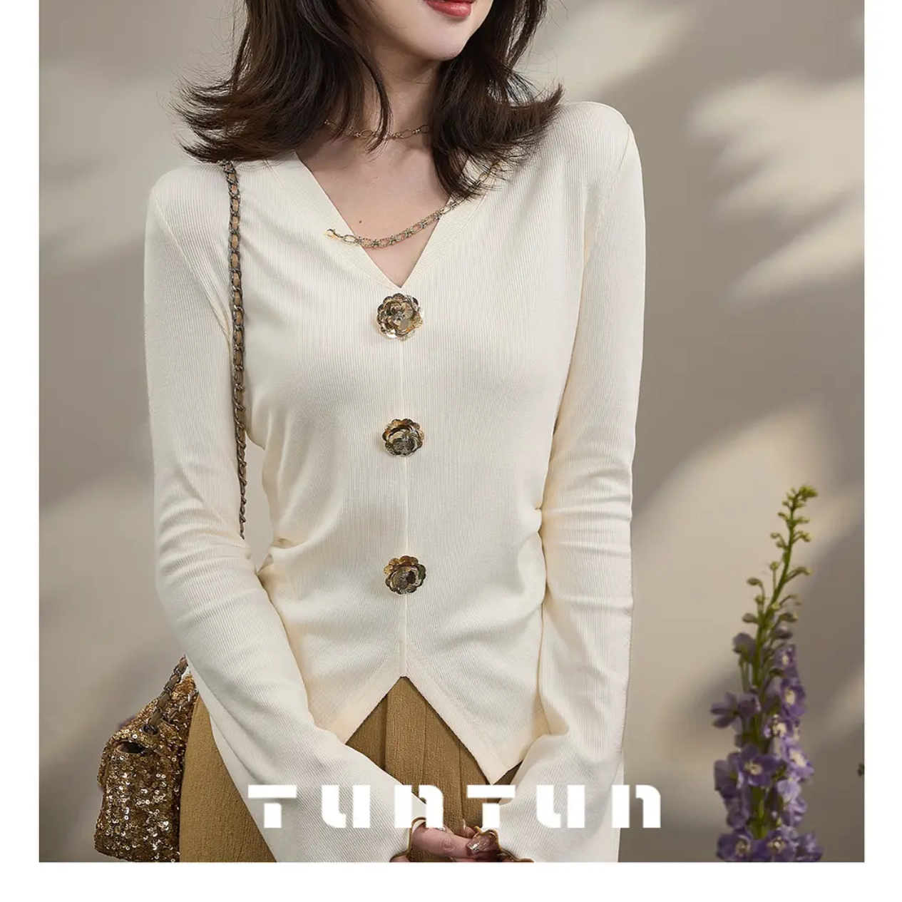 小众设计【御风 卡其】春季长袖打底显瘦针织气质时尚百搭T恤