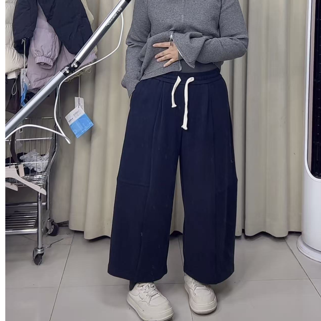 纯色长裤休闲裤微弹拼接直筒直筒裤卫裤休闲风