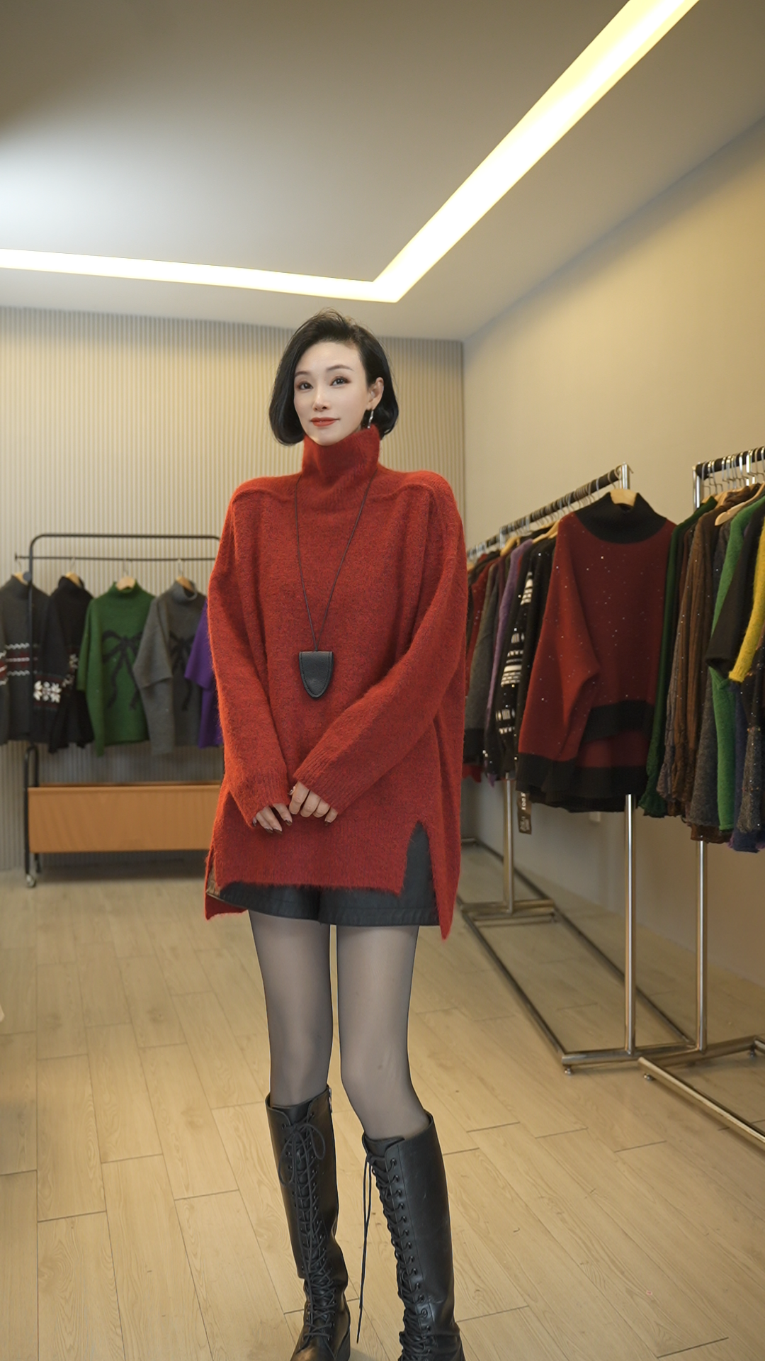 蒋姐家 秋冬新款欧货高领肩线条显瘦慵懒大版毛衣 米