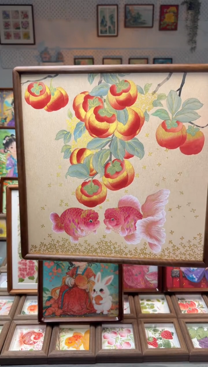 国画柿子元宝鱼 手绘国画38
