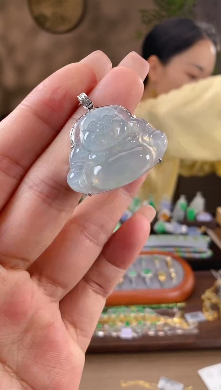 翡翠18K金镶嵌吊坠(不含链)佛公
