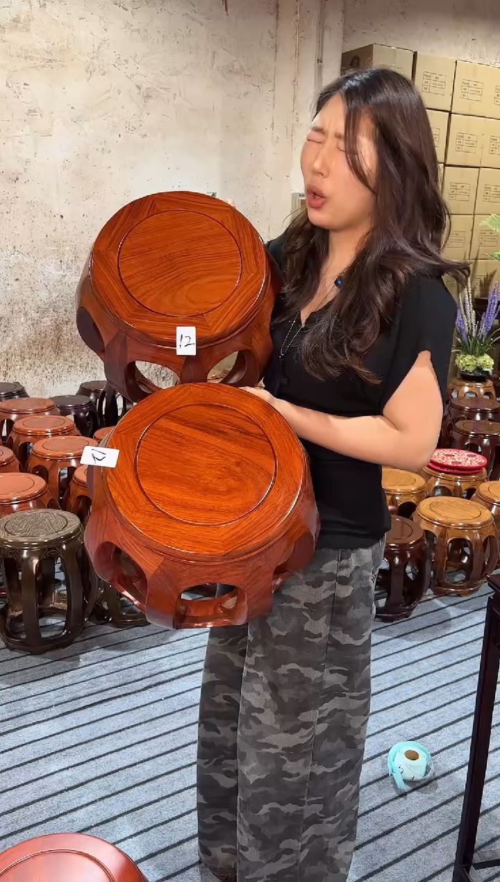 花梨木类家具12号一对亚花梨花梨色小号鼓凳