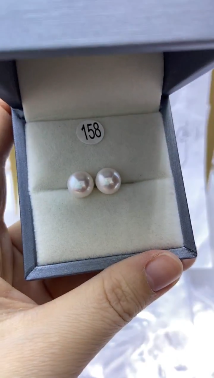 银S925镶嵌耳饰淡水珍珠158无核