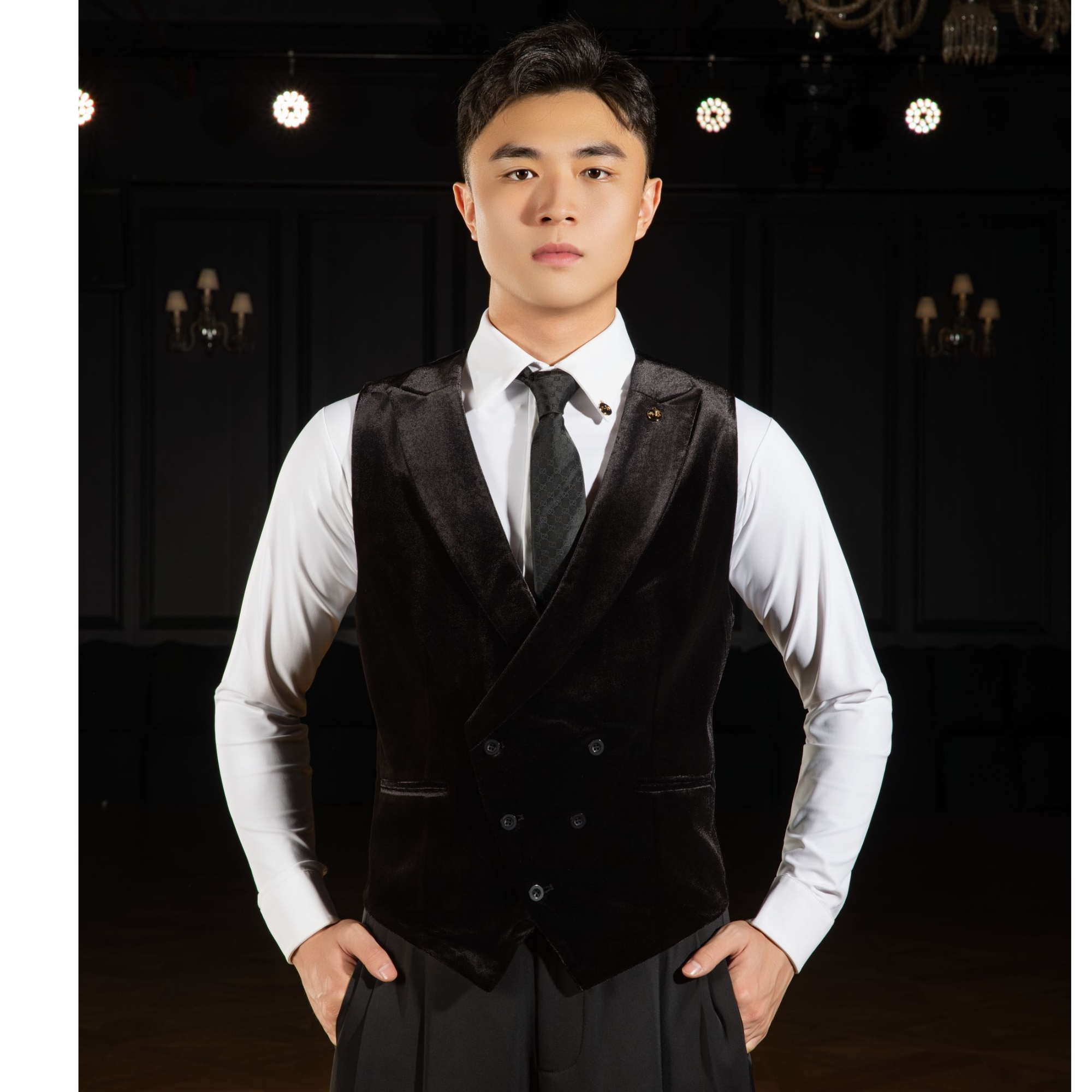 男式新品上衣国标舞服舞蹈练功服摩登舞成人跳舞服马甲背心N04