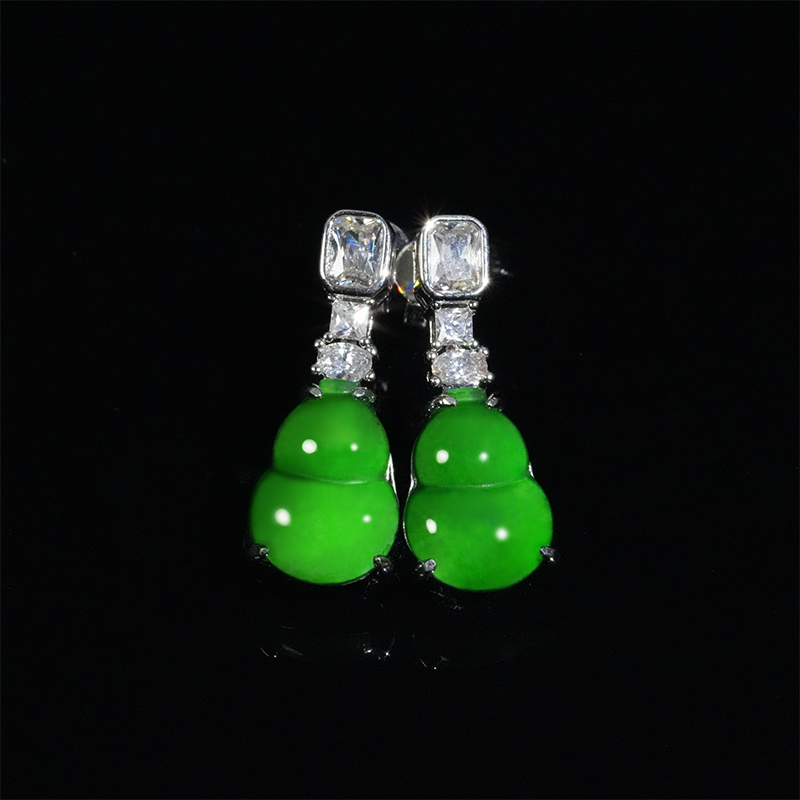 【小胖翡翠】天然翡翠葫芦耳钉A货满绿轻奢日常女款耳饰-多样性发1