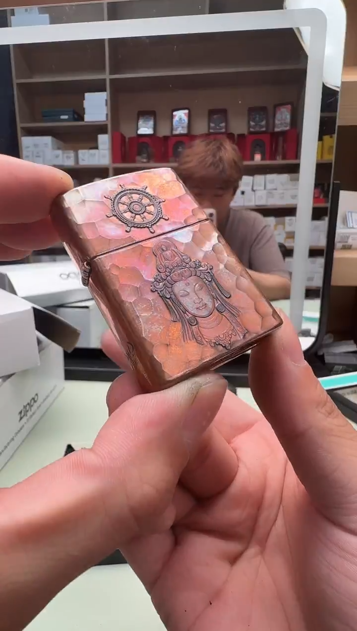 Zippo打火机紫铜重甲观心