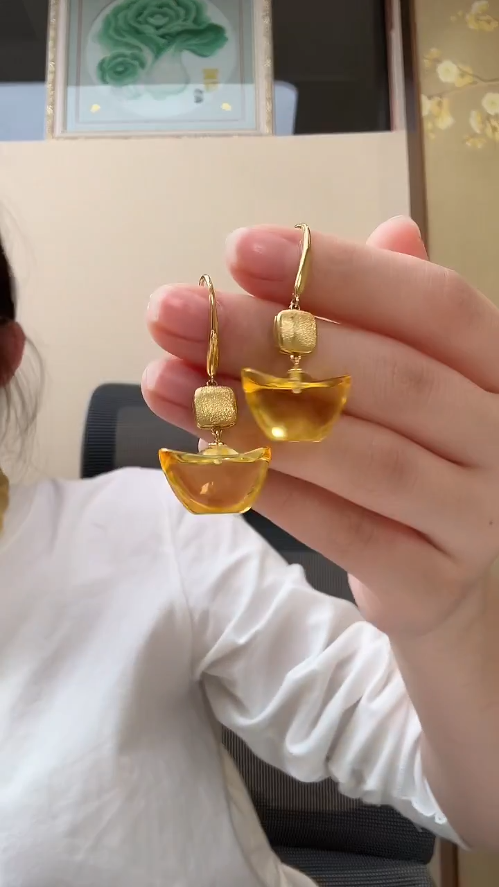 琥珀未镶嵌耳饰耳环