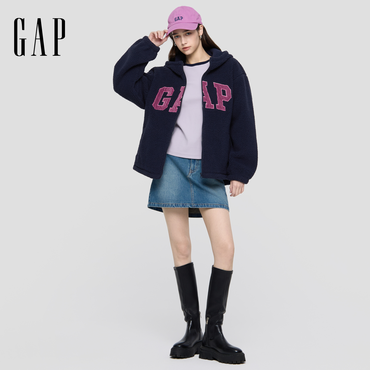 【成毅代言】Gap女装2025秋季新款Logo灯芯绒休闲连帽卫衣792561