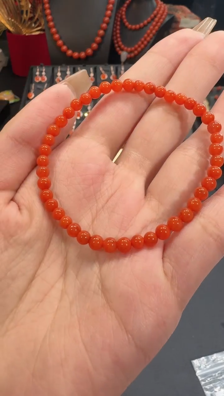 【闪购商品】南红玛瑙颈饰未镶嵌珠串4.1mm 柿子红