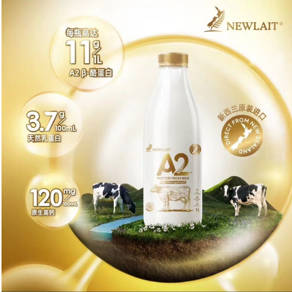 【保质期至25.8.16】顺丰发货 新西兰进口A2纯牛奶1L（冷藏短保15天）