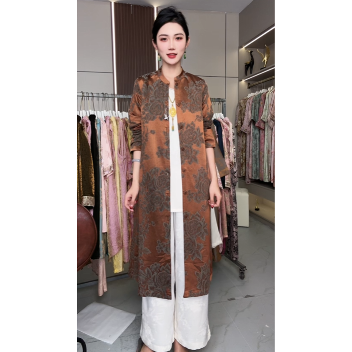 0187-常熟新中式秋季新款气质百搭显瘦长款女士风衣外套