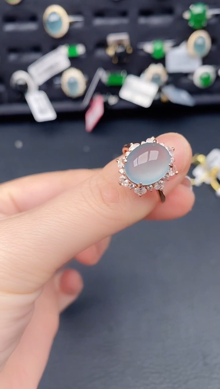 银S925镶嵌戒指翡翠天然a货翡翠352