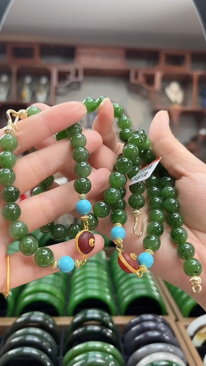 颈饰未镶嵌和田玉项链+手串  套装多样性发一