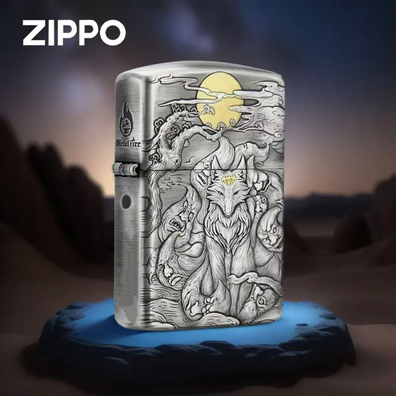 ZIPPO/之宝【熏银九尾狐】立体浮雕双面盔甲礼盒装防风打火机DYX1H1
