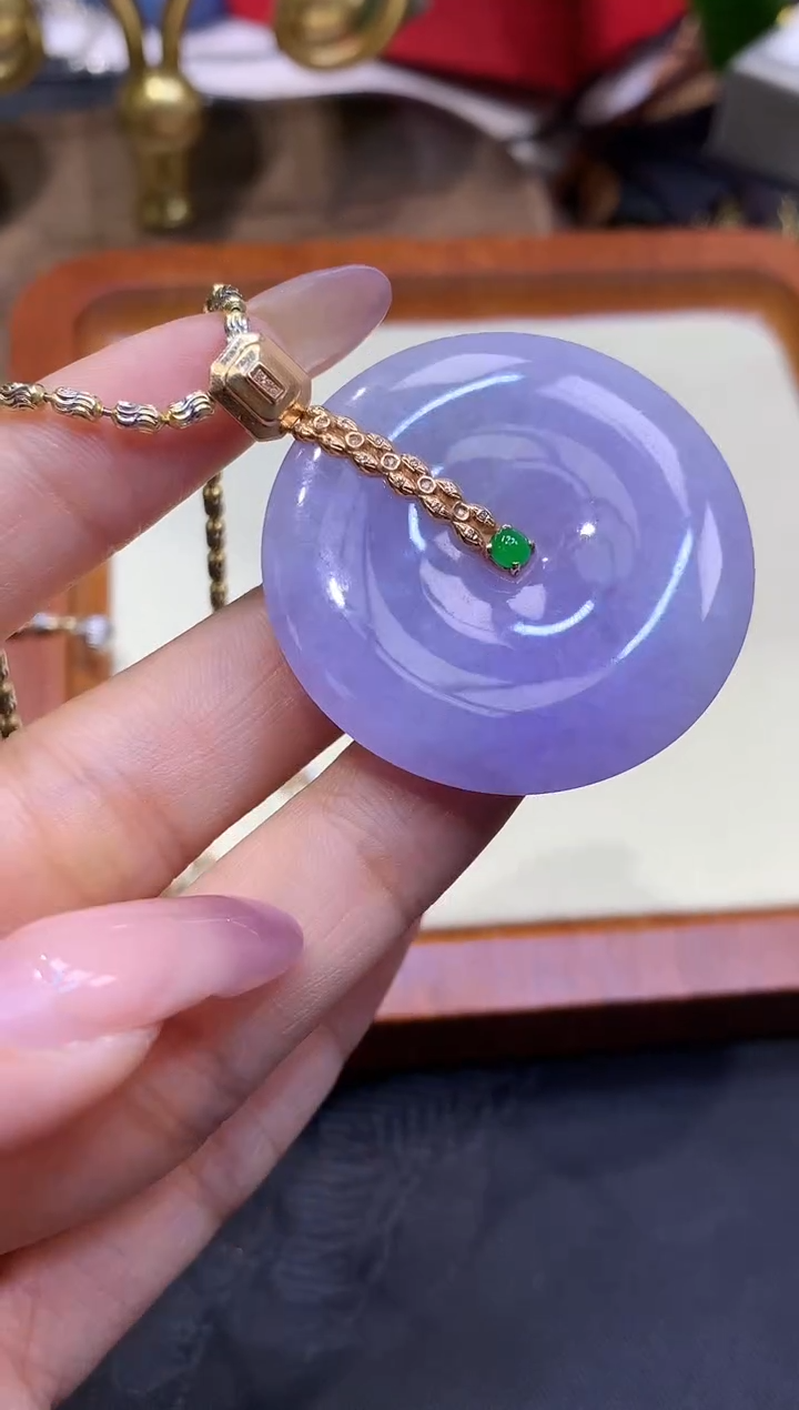 18K金镶嵌挂件翡翠扣子不含链