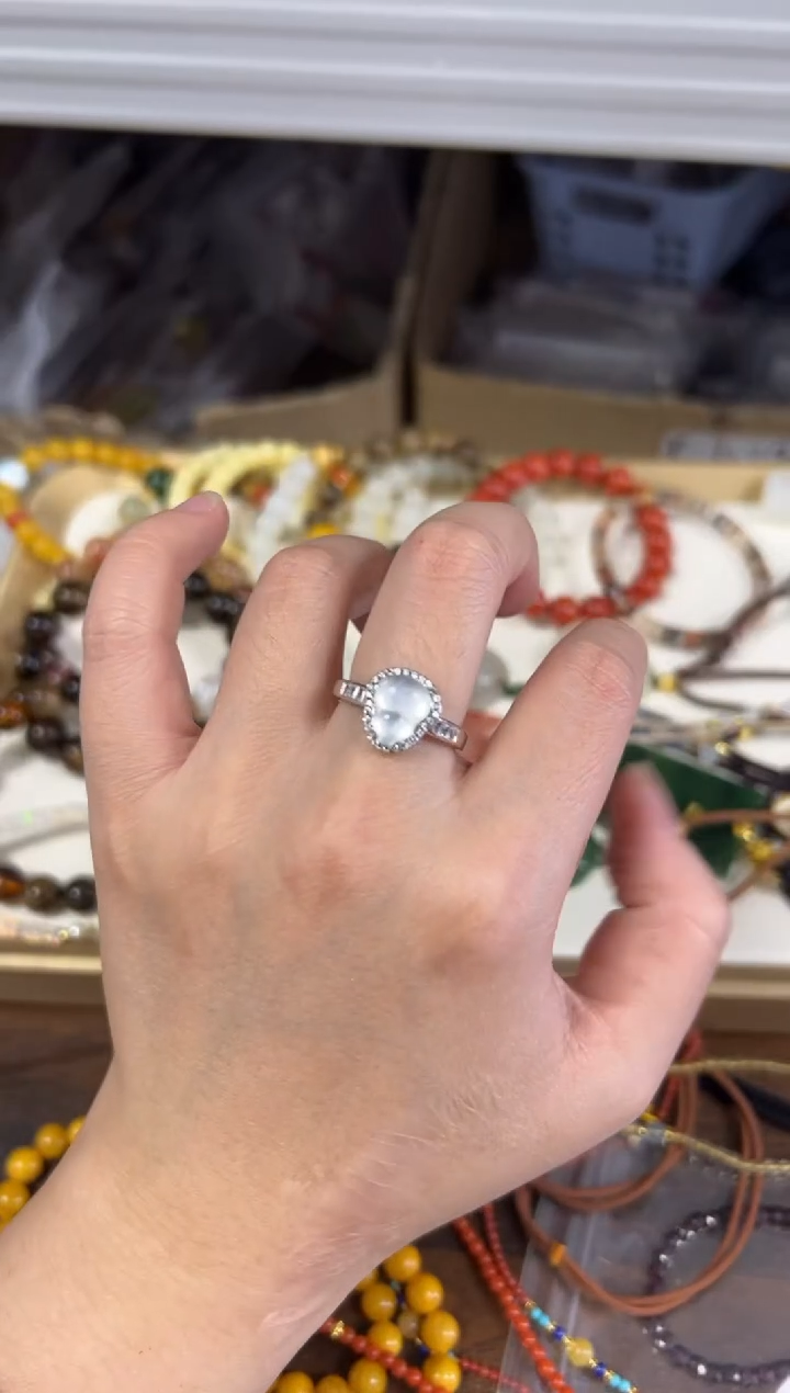 未镶嵌石英质玉戒指水沫葫芦银色托镶嵌款戒指[73]