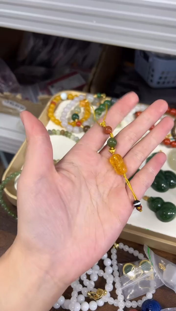 蜜蜡颈饰未镶嵌孤品蜜蜡花生编制款挂件[67]