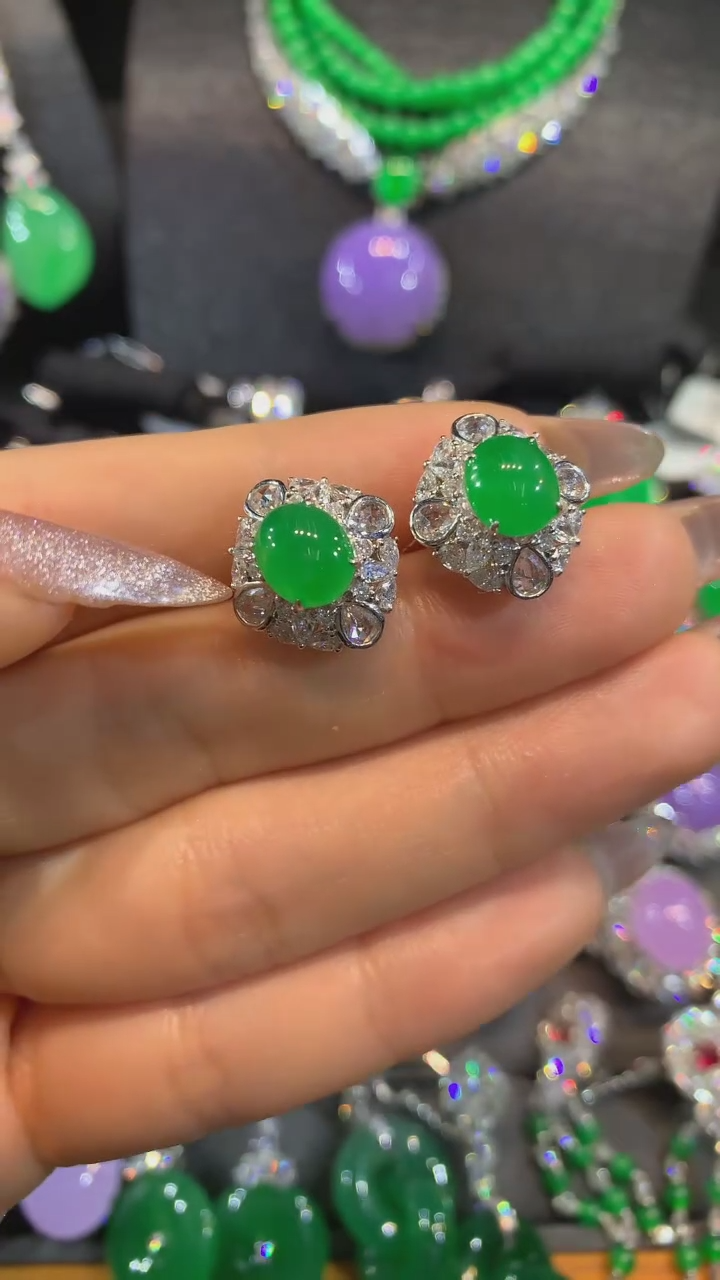 【闪购商品】翡翠耳饰18K金镶嵌耳饰