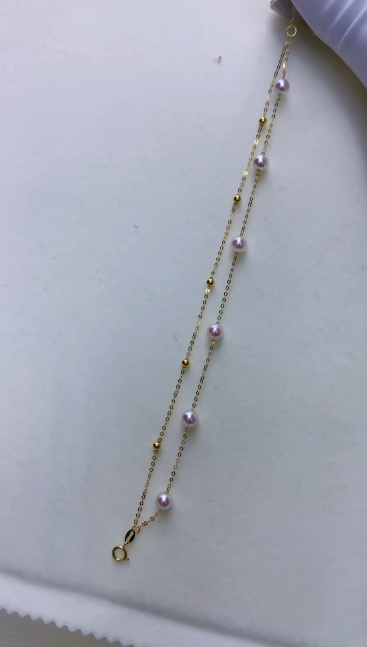 【闪购商品】海水珍珠商品18K金镶嵌双层满天星手链