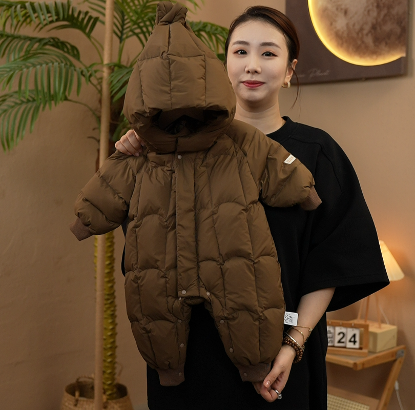新生儿连帽婴幼儿加厚女宝保暖秋冬冬季羽绒服婴儿宝宝连体衣babi