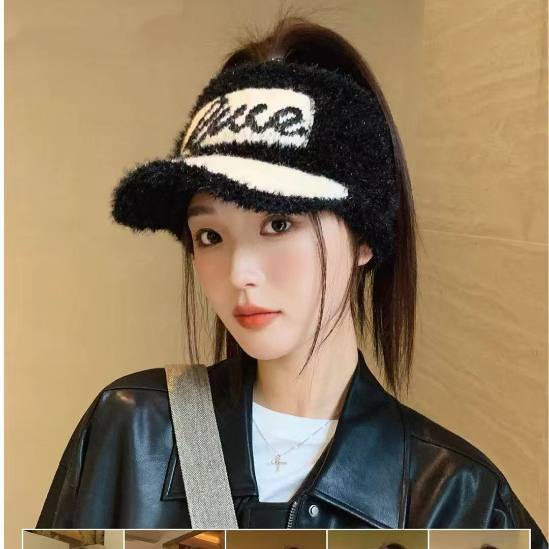 帽子女2025秋冬季空顶加绒厚护耳保暖鸭舌帽显脸小防寒针织毛线帽