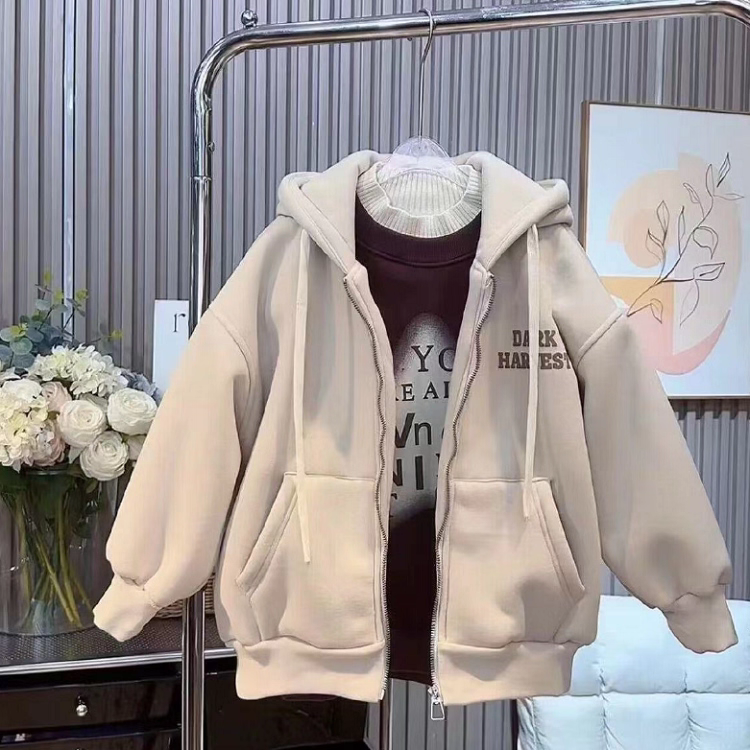男童女童秋冬连帽外套学生运动休闲加绒棒球服（无帽绳；默认微瑕