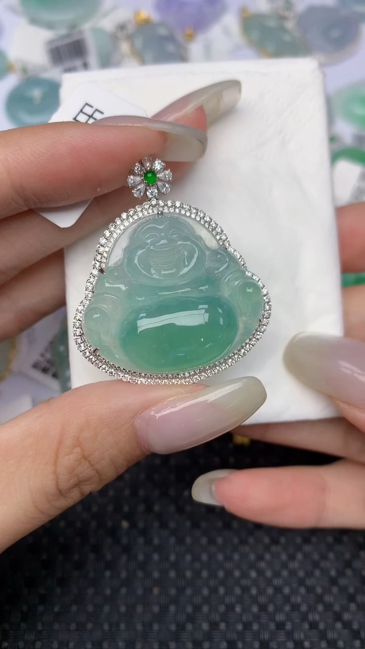 翡翠18K金镶嵌颈饰天然缅甸翡翠a货百元以上9元证书费自理