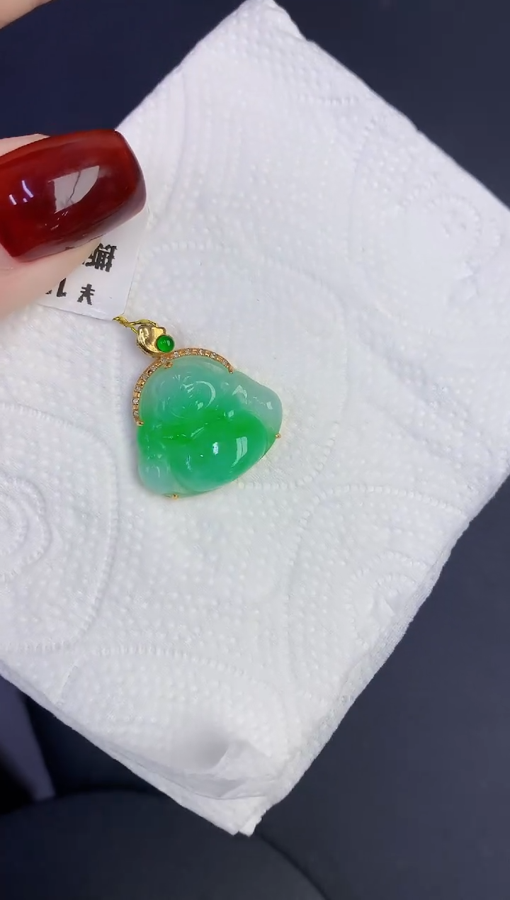 颈饰18K金镶嵌翡翠缅甸天然翡翠a货