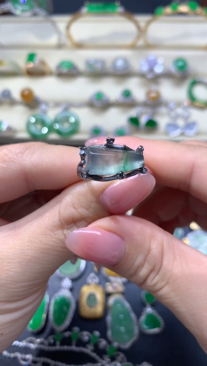 翡翠18K金镶嵌颈饰戒指