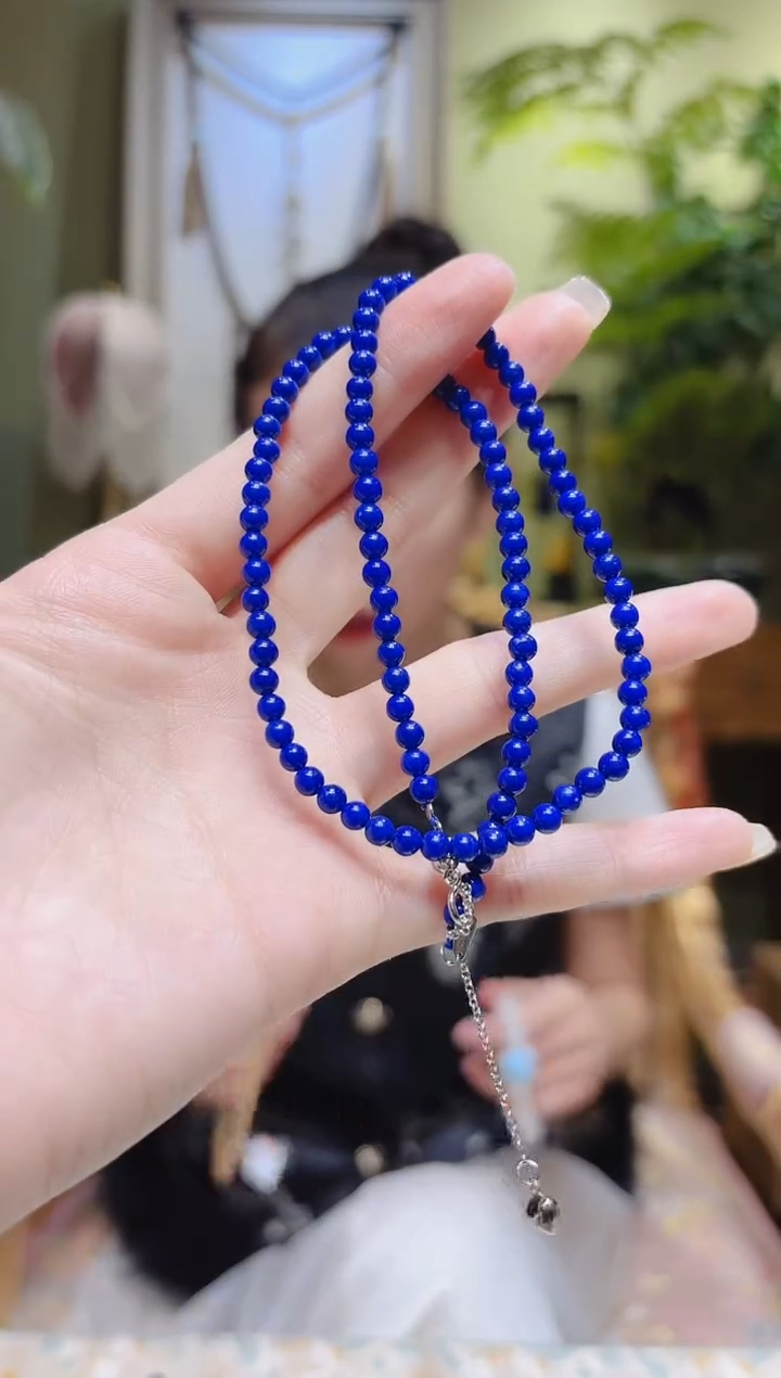 【闪购商品】青金石项链银S925镶嵌圆珠青金石项链Y