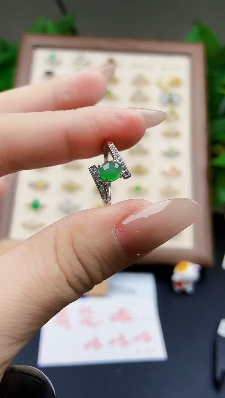 翡翠戒指银S925镶嵌12