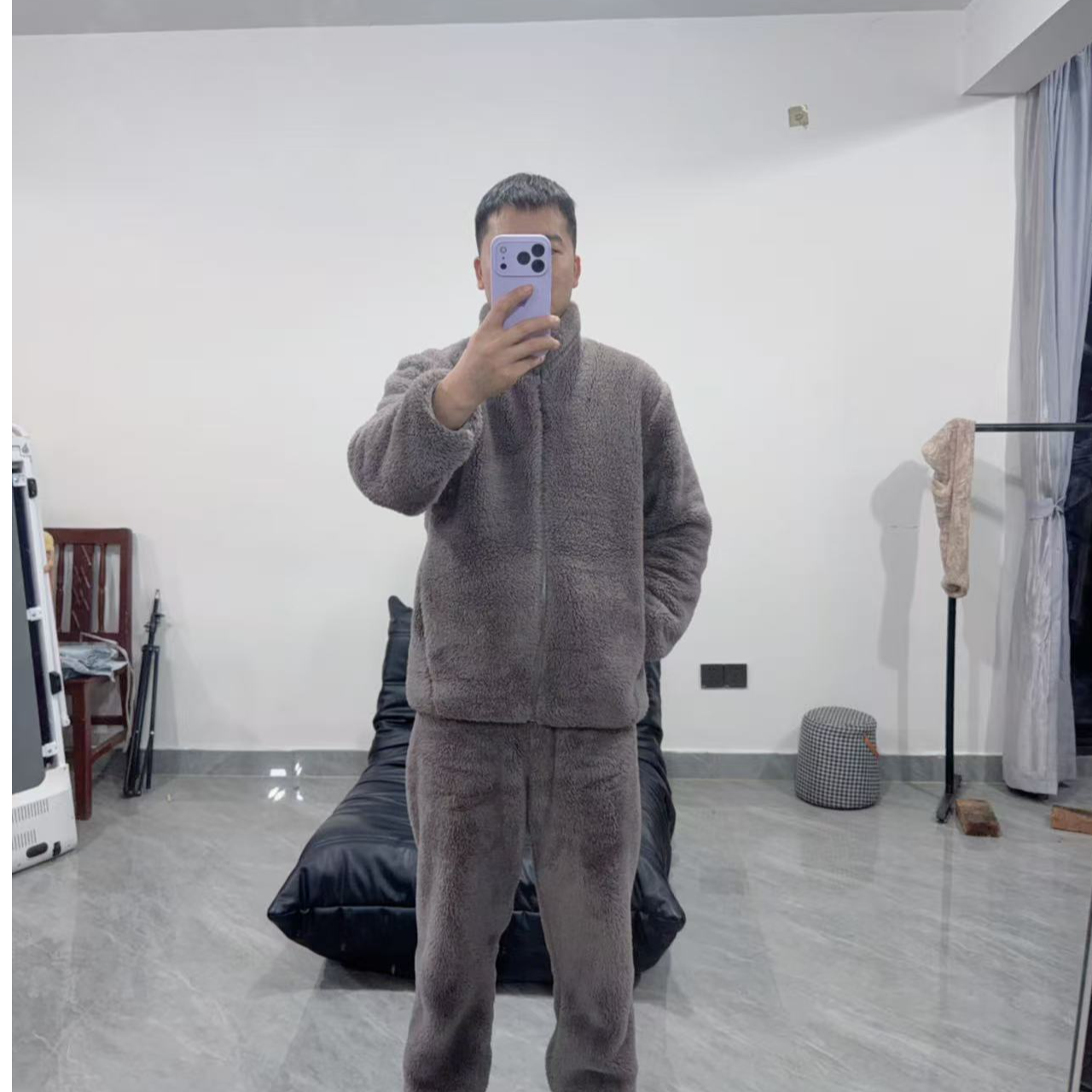 冬季保暖长袖宝宝绒睡衣家居服套装男女同款运动加绒秋冬