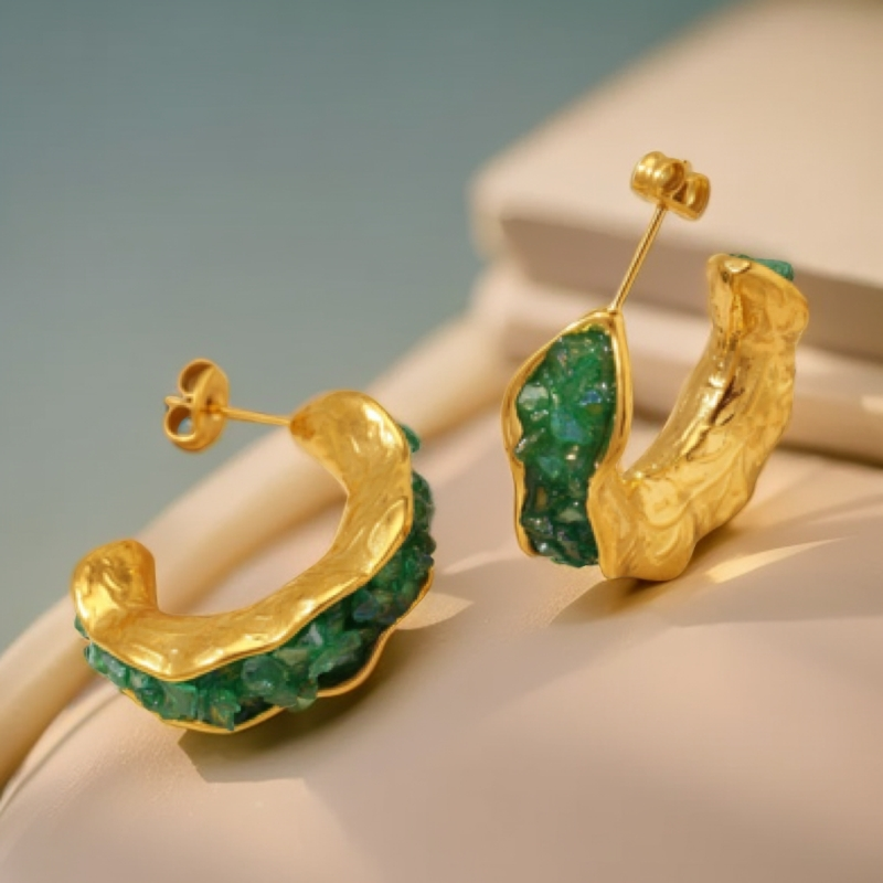 钛钢仿水晶耳饰 欧美彩色气质欧若智性风失序混搭风