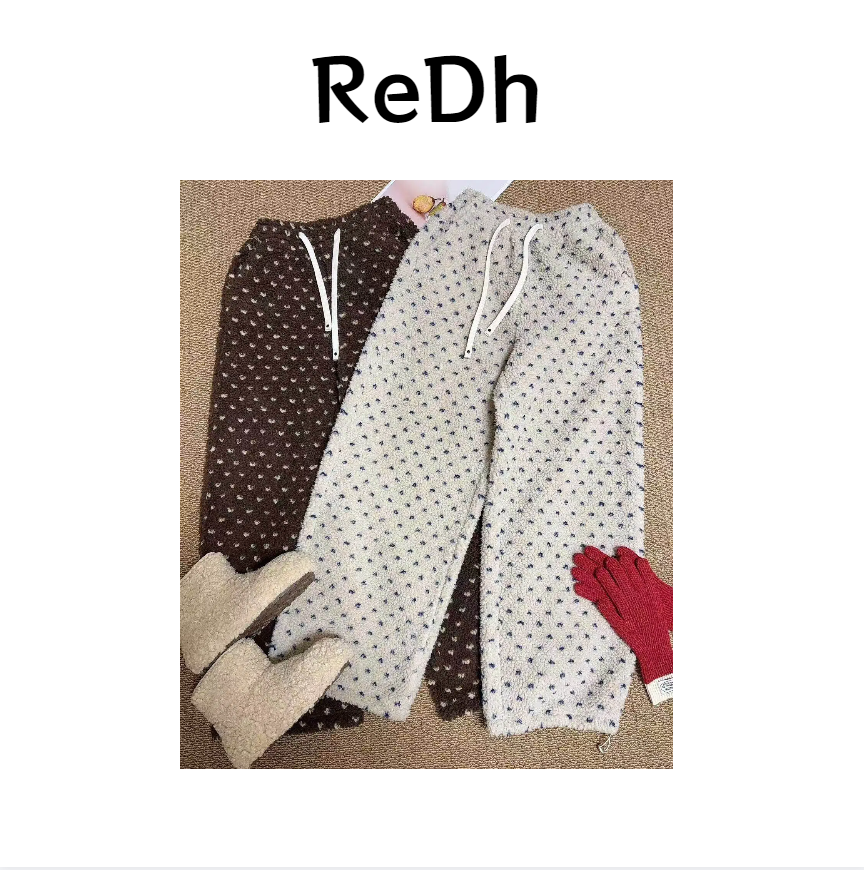 ReDh "爱心波波" 秋冬季新款休闲宽松慵懒风加绒加厚阔腿卫裤