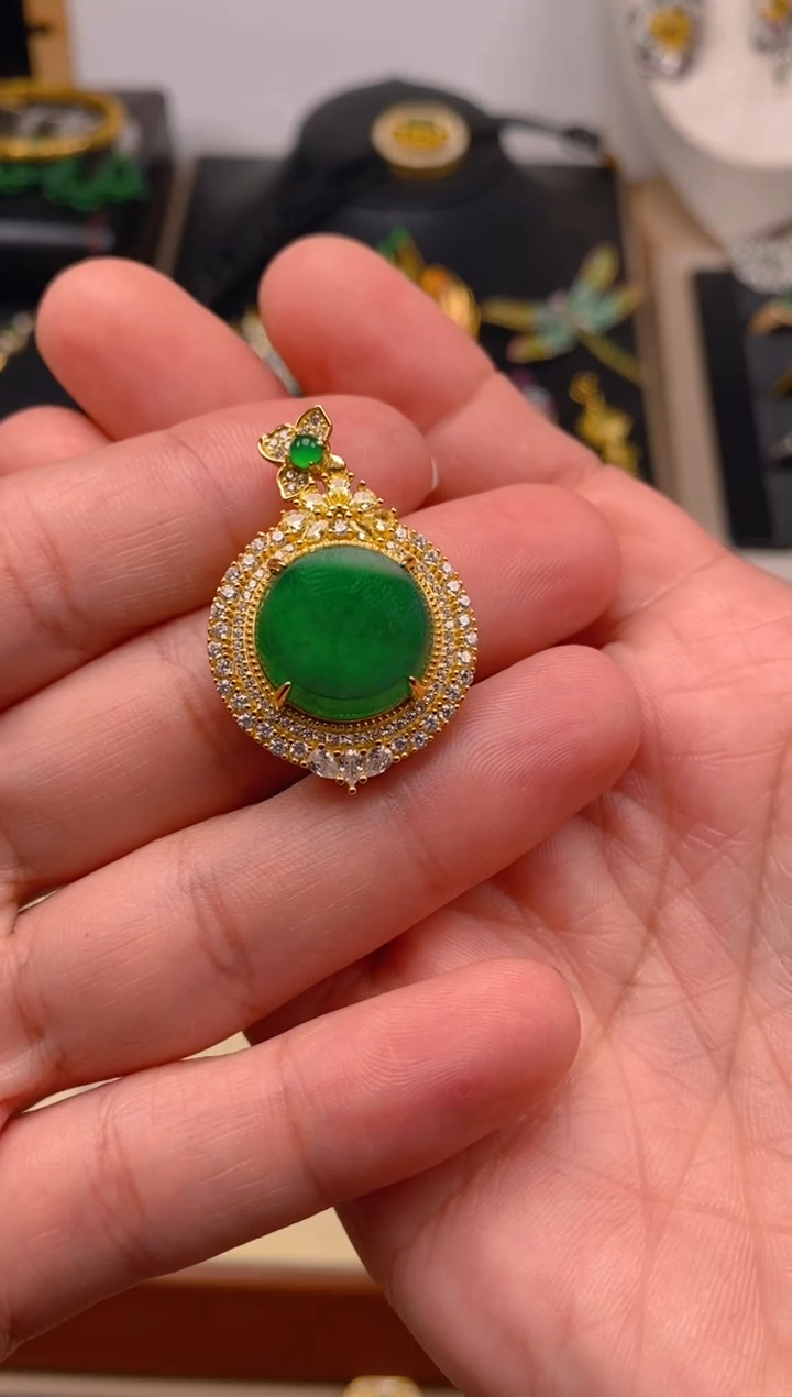 【闪购商品】翡翠吊坠(不含链)银S925镶嵌无事牌