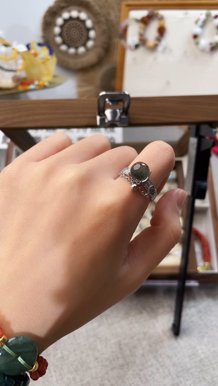 银S925镶嵌戒指水晶君*绿幽灵戒指