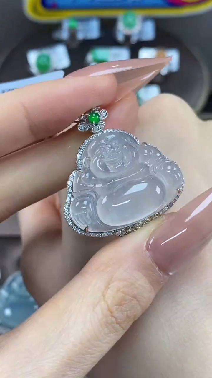 【闪购商品】翡翠吊坠(不含链)18K金镶嵌翡翠包镶佛公