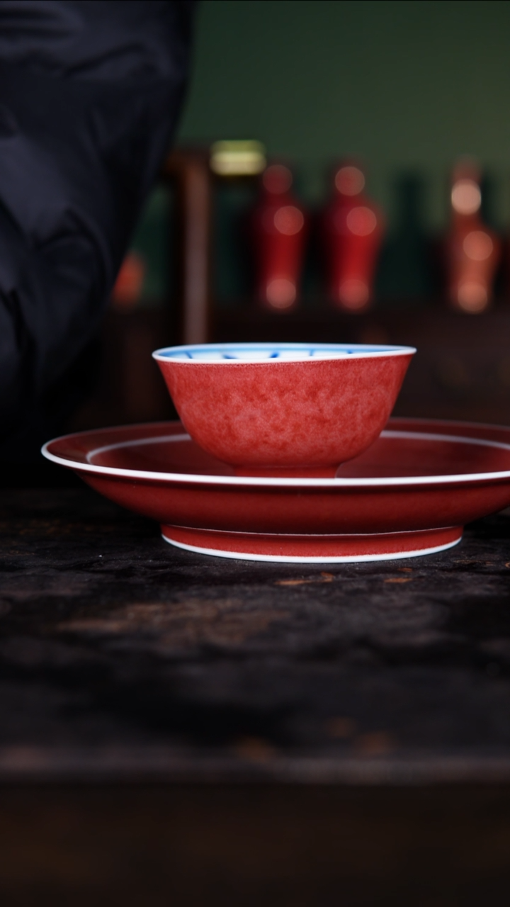 壶承白泥小*井景德镇豇豆红纯手工