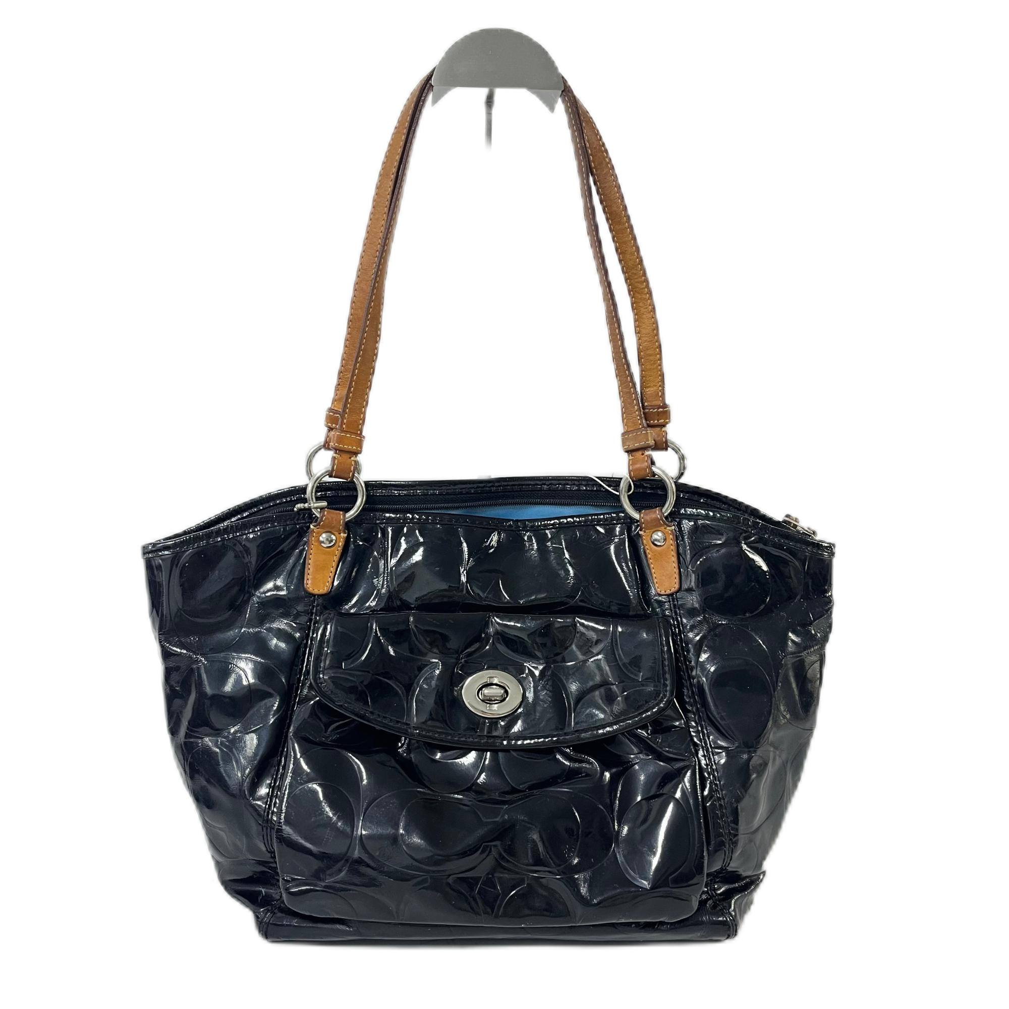 95新 COACH/蔻驰 黑色全皮压花单肩手提包 SH-30280-A