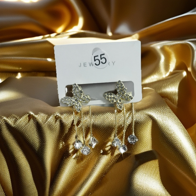 合金玻璃耳饰 243合金蝴蝶耳环设计感一款两戴时尚简约流苏耳饰